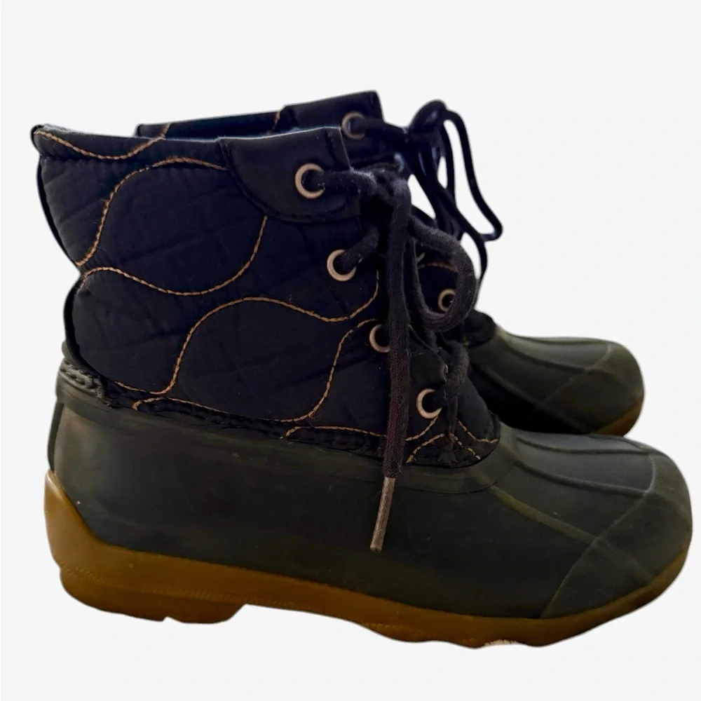Sperry Port Boot Rain Snow Duck Girls Sz 13 Blue Gold Quilted SCK162681 Rubber